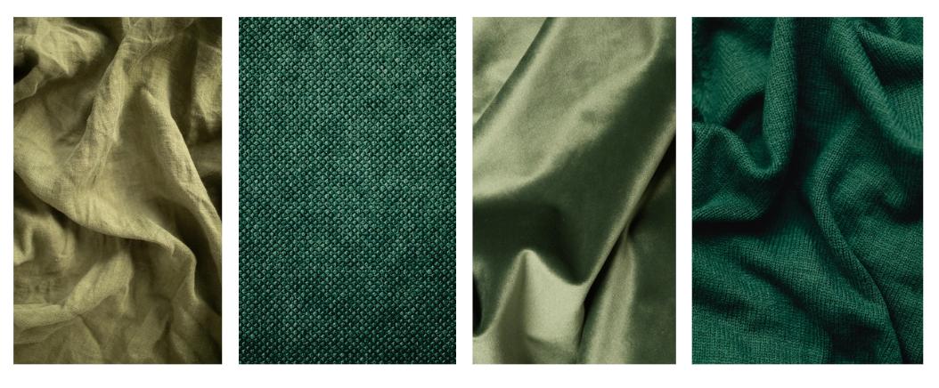 A variety of folded fabric swatches in different colors and textures introducing the Materials 101 guide